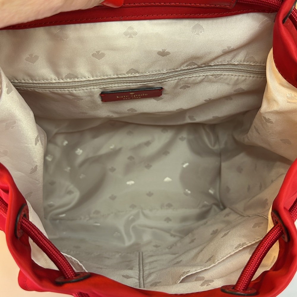 Kate Spade Carley Flap Red Backpack Nylon Red Leather Details - Picture 10 of 14